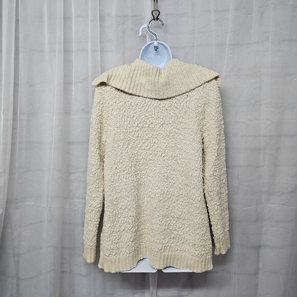J Jill Cream Popcorn Chenille Sweater Fisherman Shawl Collar Preppy M - Picture 7 of 12